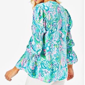 NEW Lilly Pulitzer maritza front button floral bubble sleeve top size xxs